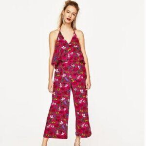 Zara  Red Floral Strappy Flounce Romper size M